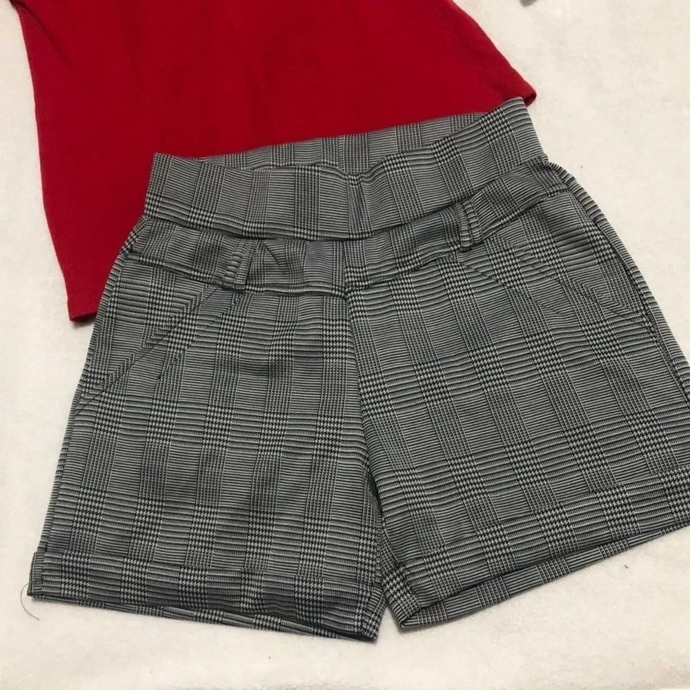 Glen Plaid Shorts High Waist Career Casual Black White Size S/M
